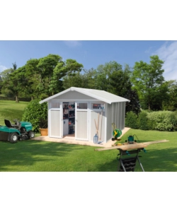 Casetta da giardino in pvc grosfillex "utility 11" grigio-verde e bianco 370x407x250 cm - cod. 22811138
